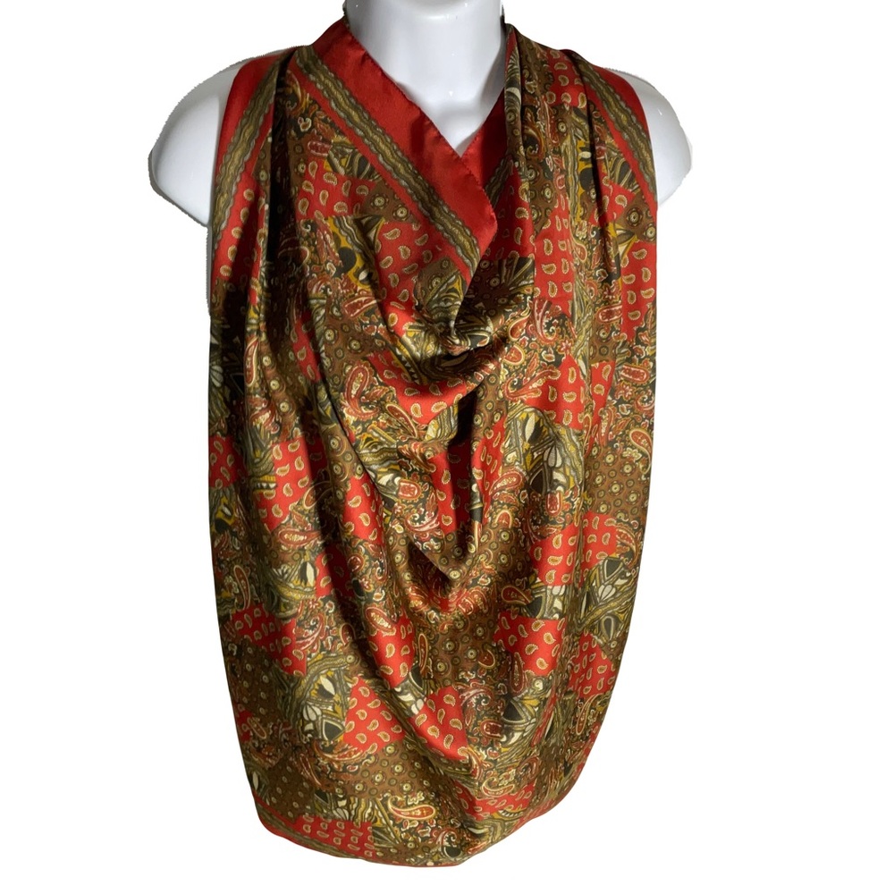 Art of the Scarf Made in Italy 80”x80” Orange Brown Pattern Design Scarf; Pretty - Picture 1 of 11
